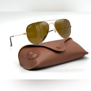 Ray-Ban Sunglasses 58mm Large Metal Gold Aviator Pilot Style Brown Lens 001/33